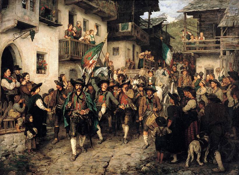 Terugkerende Tiroler Landsturm in de oorlog van 1809 door Franz Defregger