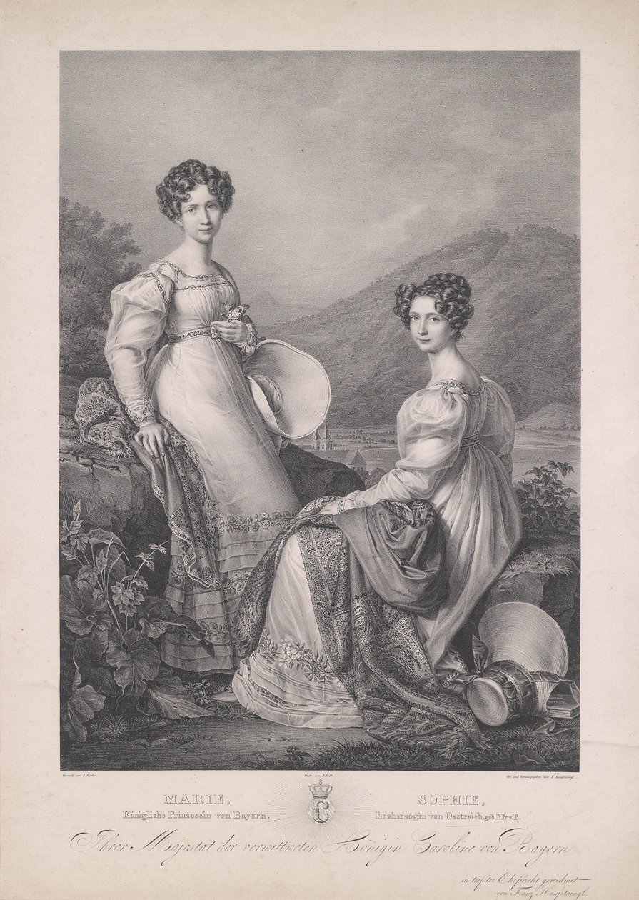 Aartshertogin Sophie met haar zus Marie, koningin van Saksen door Franz Hanfstaengl