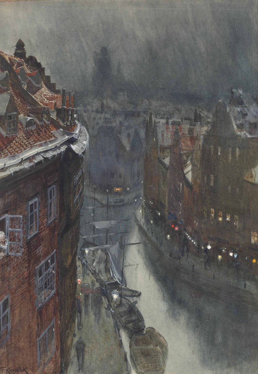 Nacht in een stad door Franz Kopallik