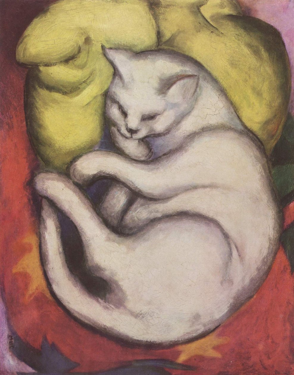Kater op geel kussen door Franz Marc