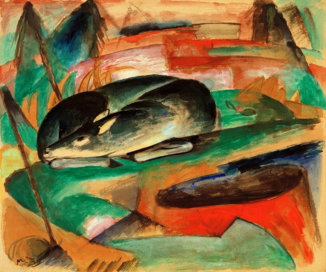 Slapend hert door Franz Marc