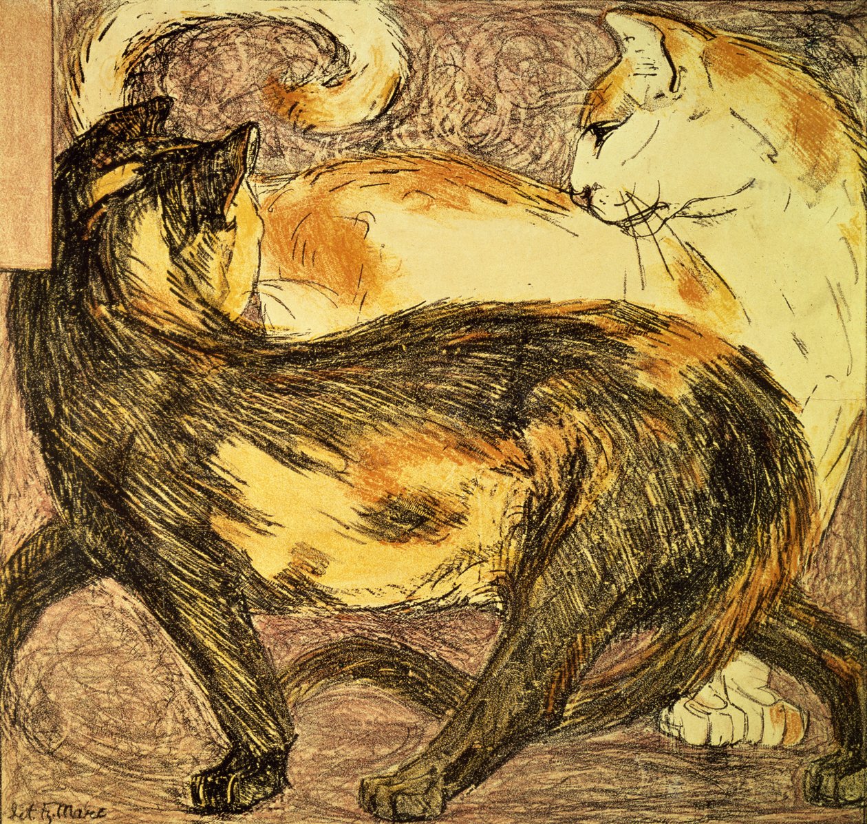 Twee Katten (schets) door Franz Marc