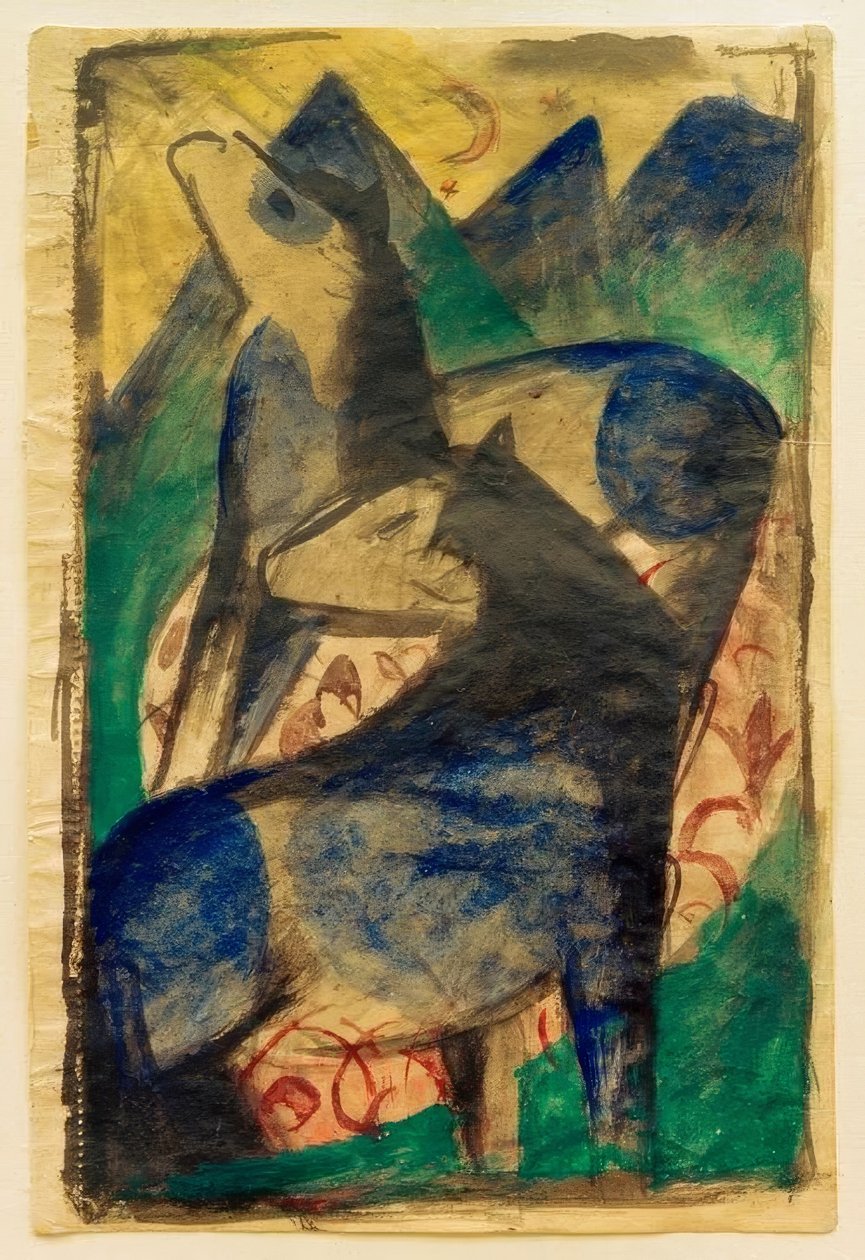 Twee blauwe paarden door Franz Marc