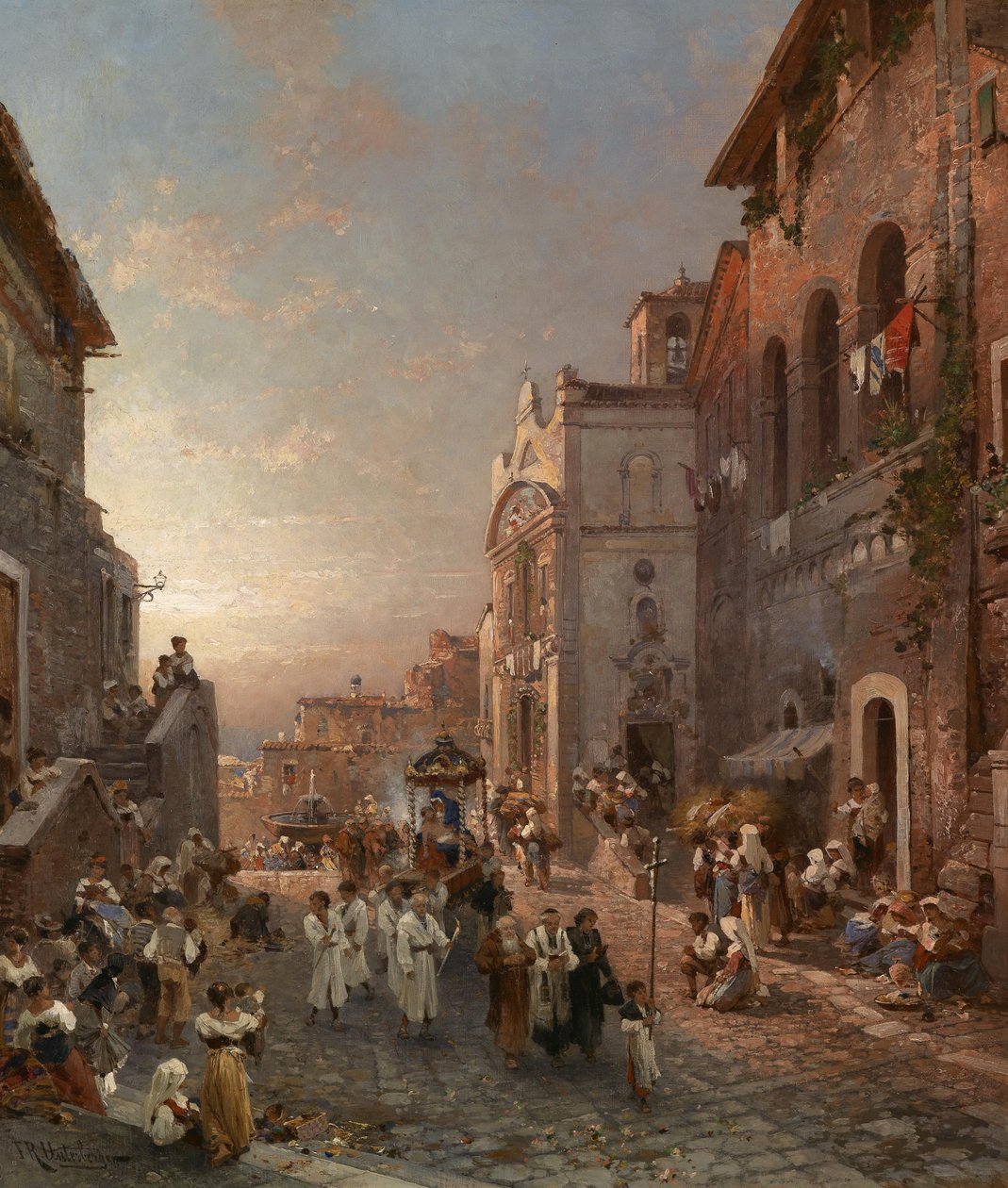 Processie in een Stad in Italië door Franz Richard Unterberger