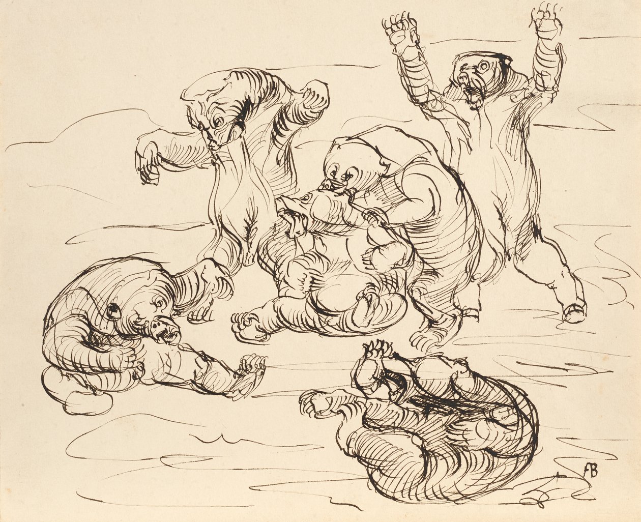 Vechtende beren door Franz Barwig d. Ä.