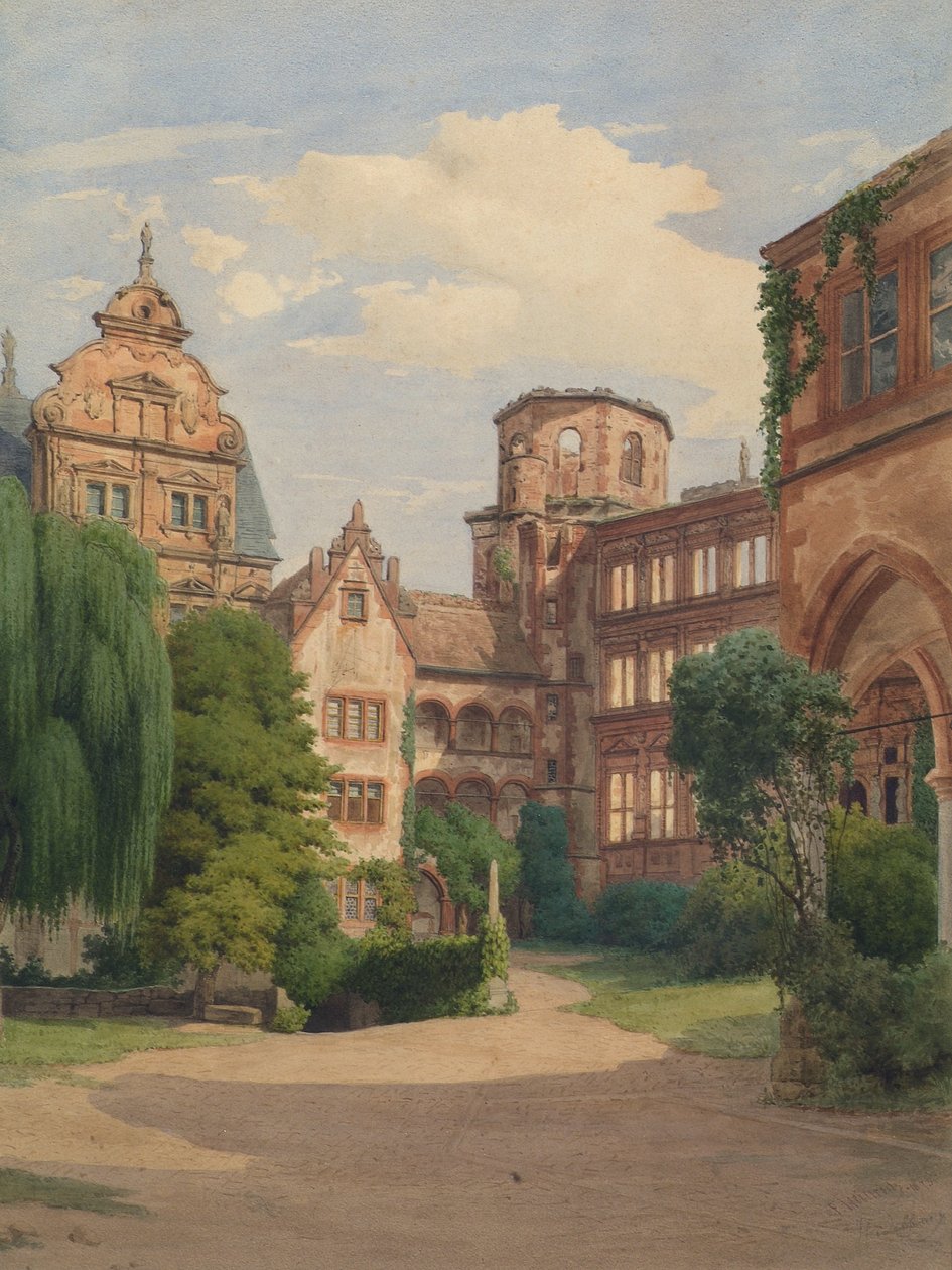 Gezicht op het kasteel Heidelberg door Franz Heinrich