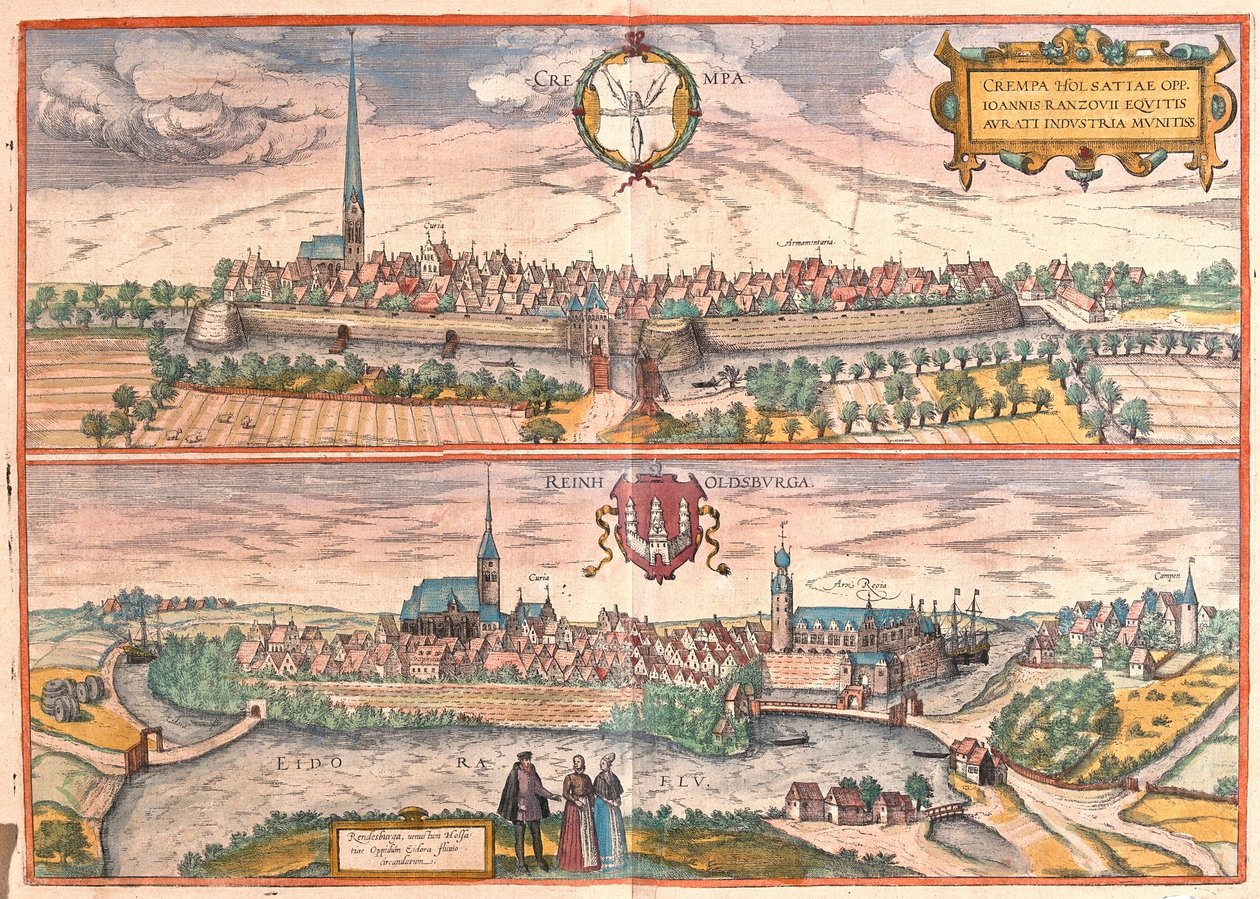 Krempe en Rendsburg, Duitsland (gravure) door Franz Hogenberg
