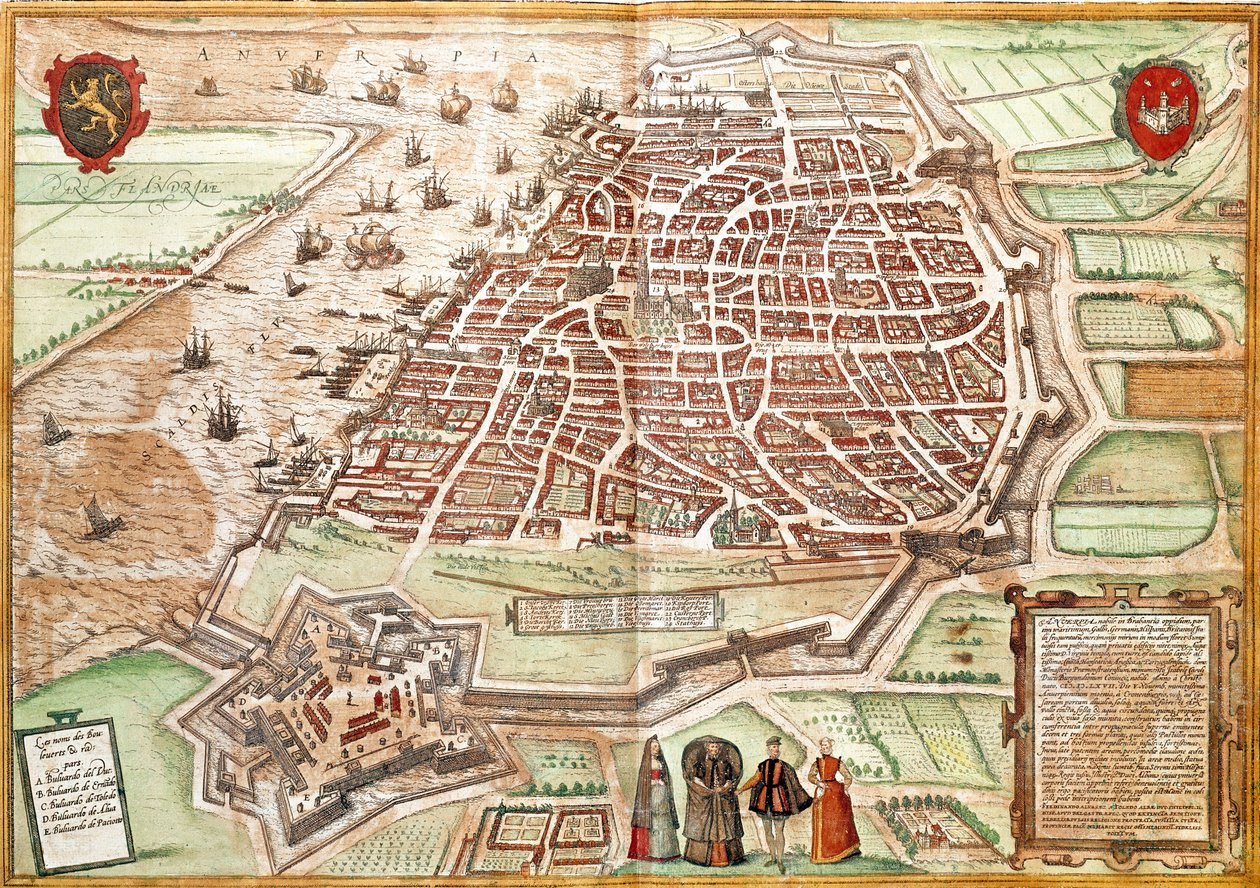 Kaart van Antwerpen door Franz Hogenberg