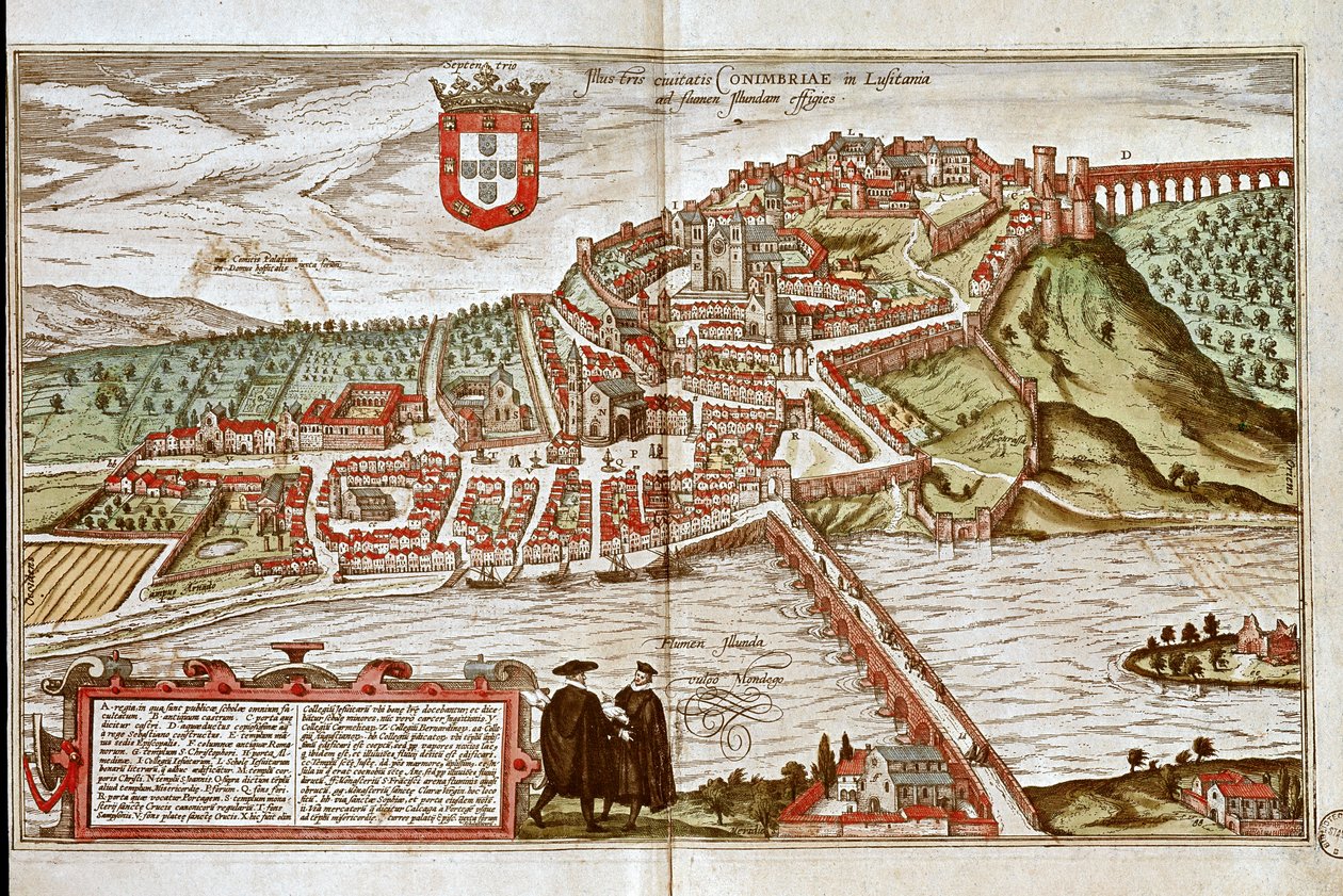 Kaart van Coimbra (gravure) door Franz Hogenberg
