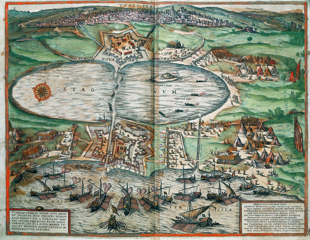 Kaart van Tunis, Tunesië door Franz Hogenberg