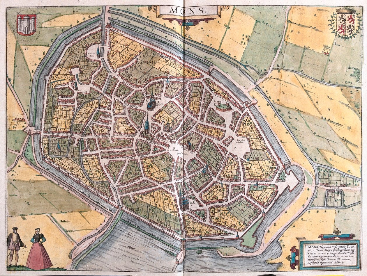 Mons, België (gravure) door Franz Hogenberg