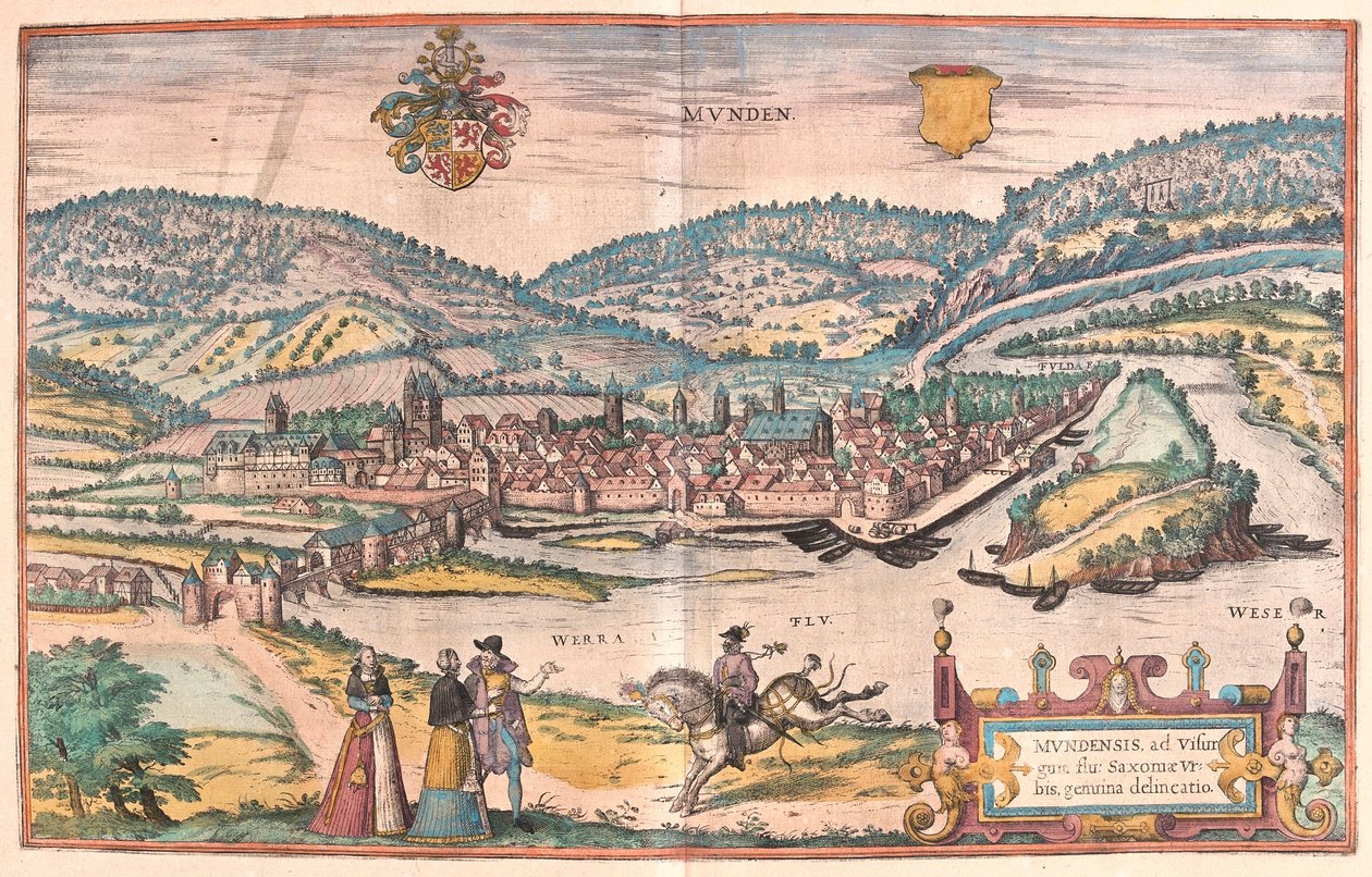 Munden, Duitsland (gravure) door Franz Hogenberg