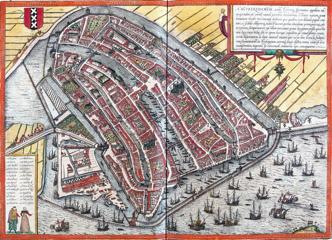 Plan van Amsterdam, Nederland (ets) door Franz Hogenberg