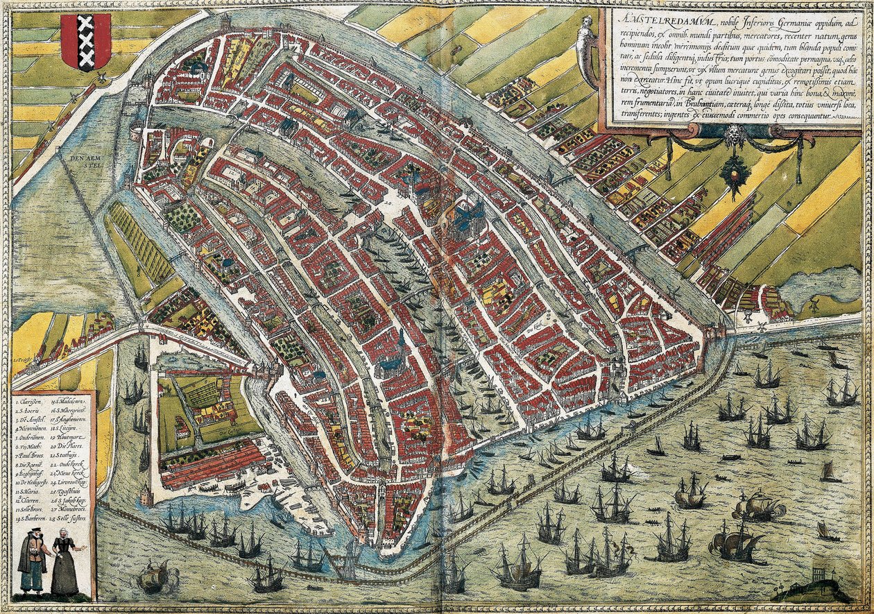 Plattegrond van Amsterdam (Amstelredamum), Nederland door Franz Hogenberg