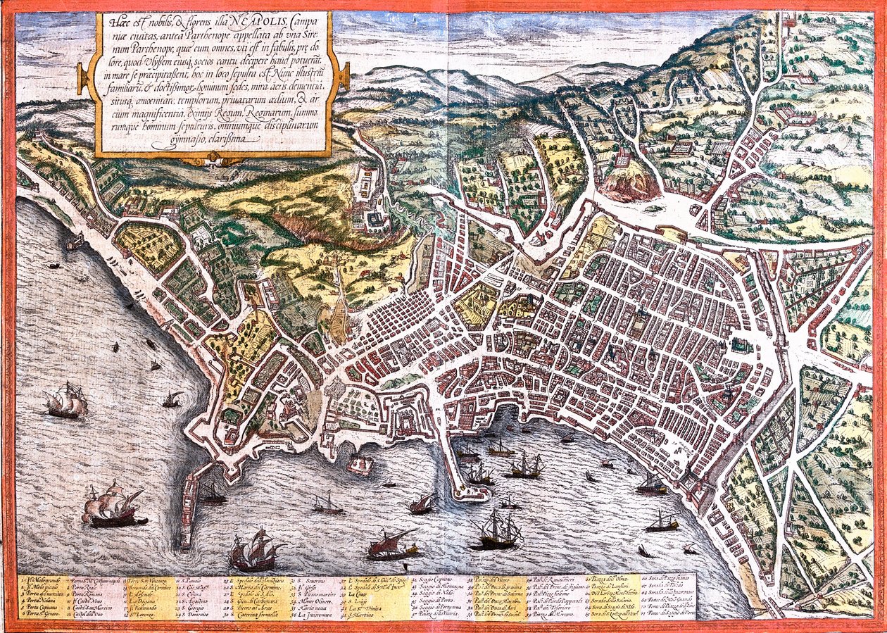 Plattegrond van Napels (Neapolis), Italië door Franz Hogenberg