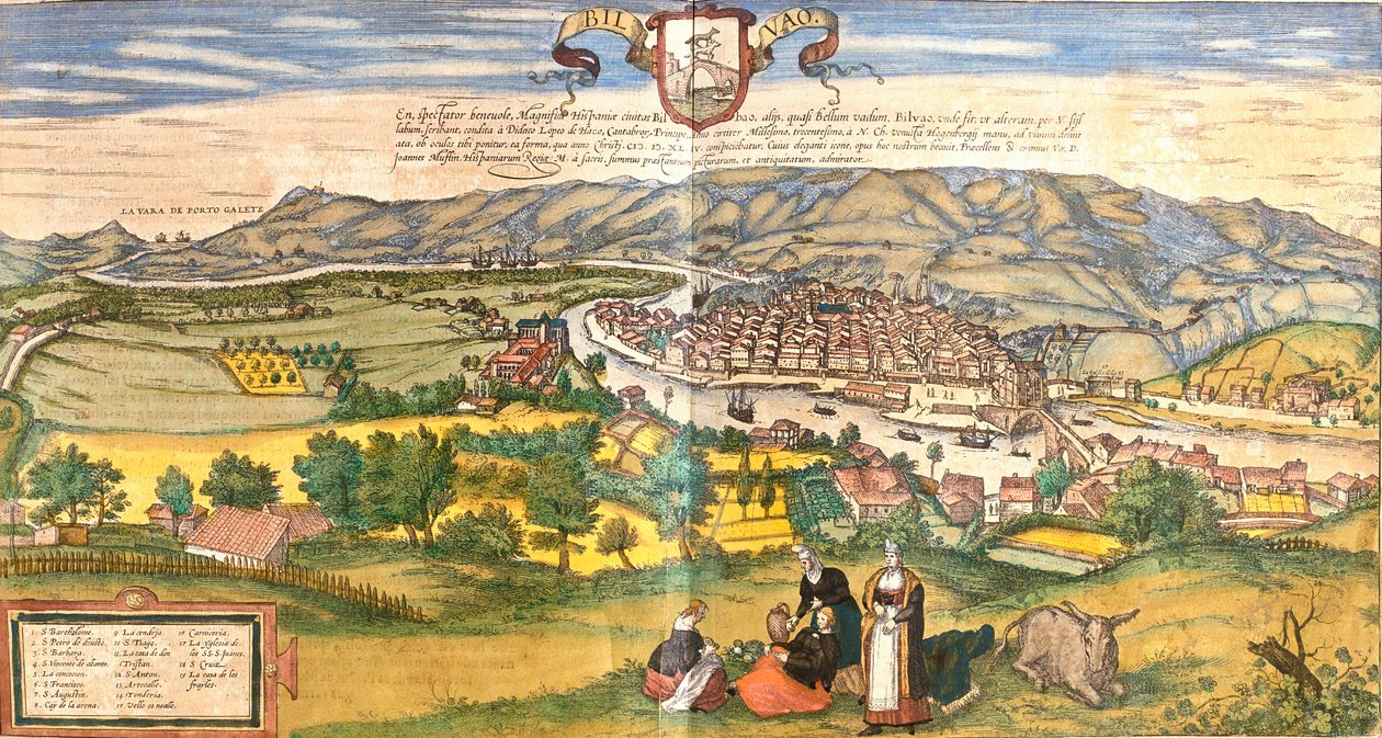 Gezicht op Bilbao, Spanje door Franz Hogenberg