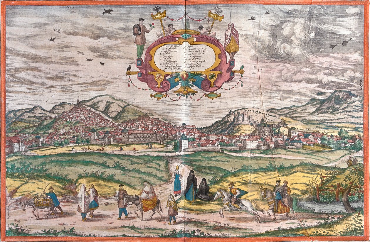 Zicht op Granada, Spanje (ets) door Franz Hogenberg