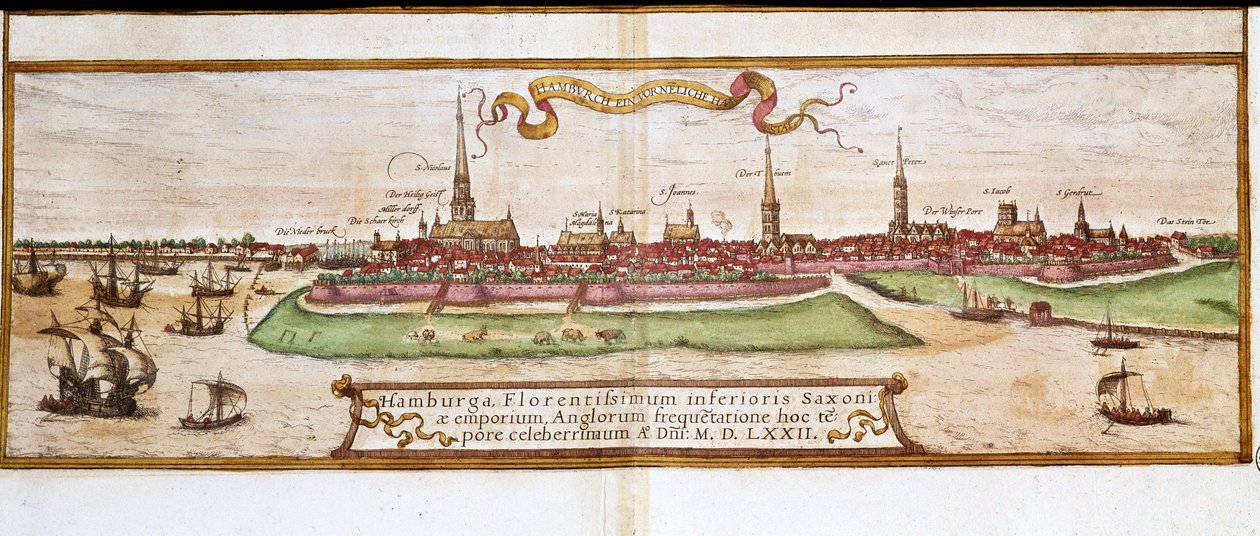 Uitzicht op Hamburg (gravure) door Franz Hogenberg