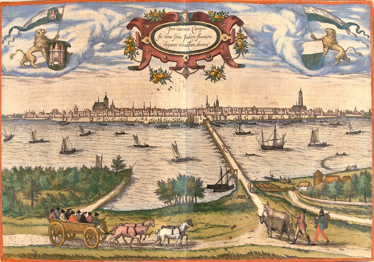 Uitzicht op Kampen (Campensis), Nederland door Franz Hogenberg