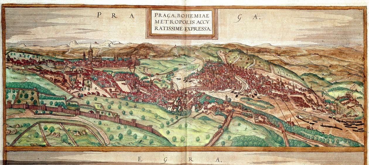 Gezicht op Praag (gravure) door Franz Hogenberg