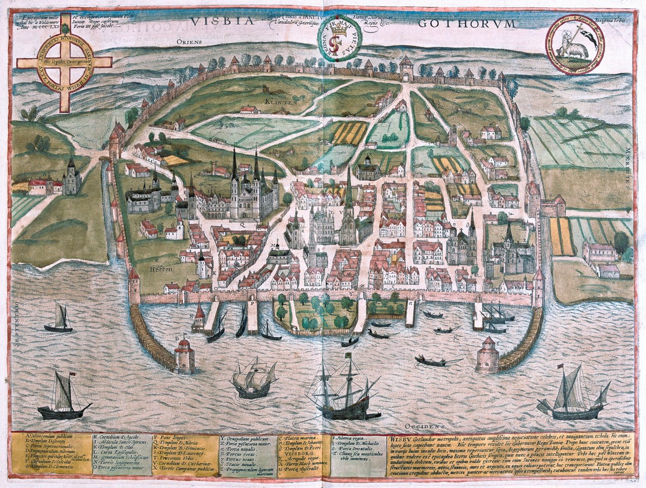 Visby, Gotland Eiland, Zweden (gravure) door Franz Hogenberg
