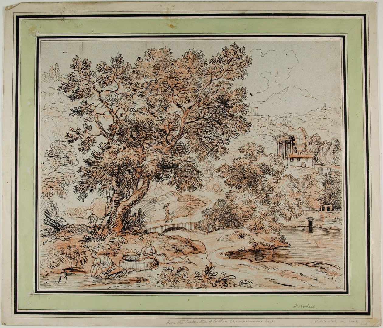 Figuren in idyllisch Italiaans landschap door Franz Kobell