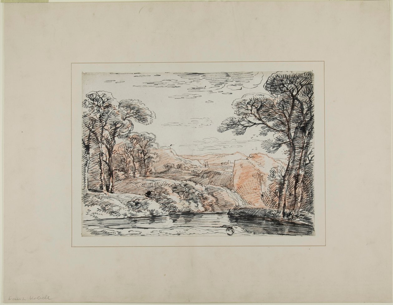 Landschap met rivier en verre heuvels door Franz Kobell