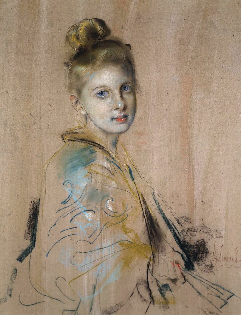 Meisje met een Waaier, 1880s door Franz von Lenbach