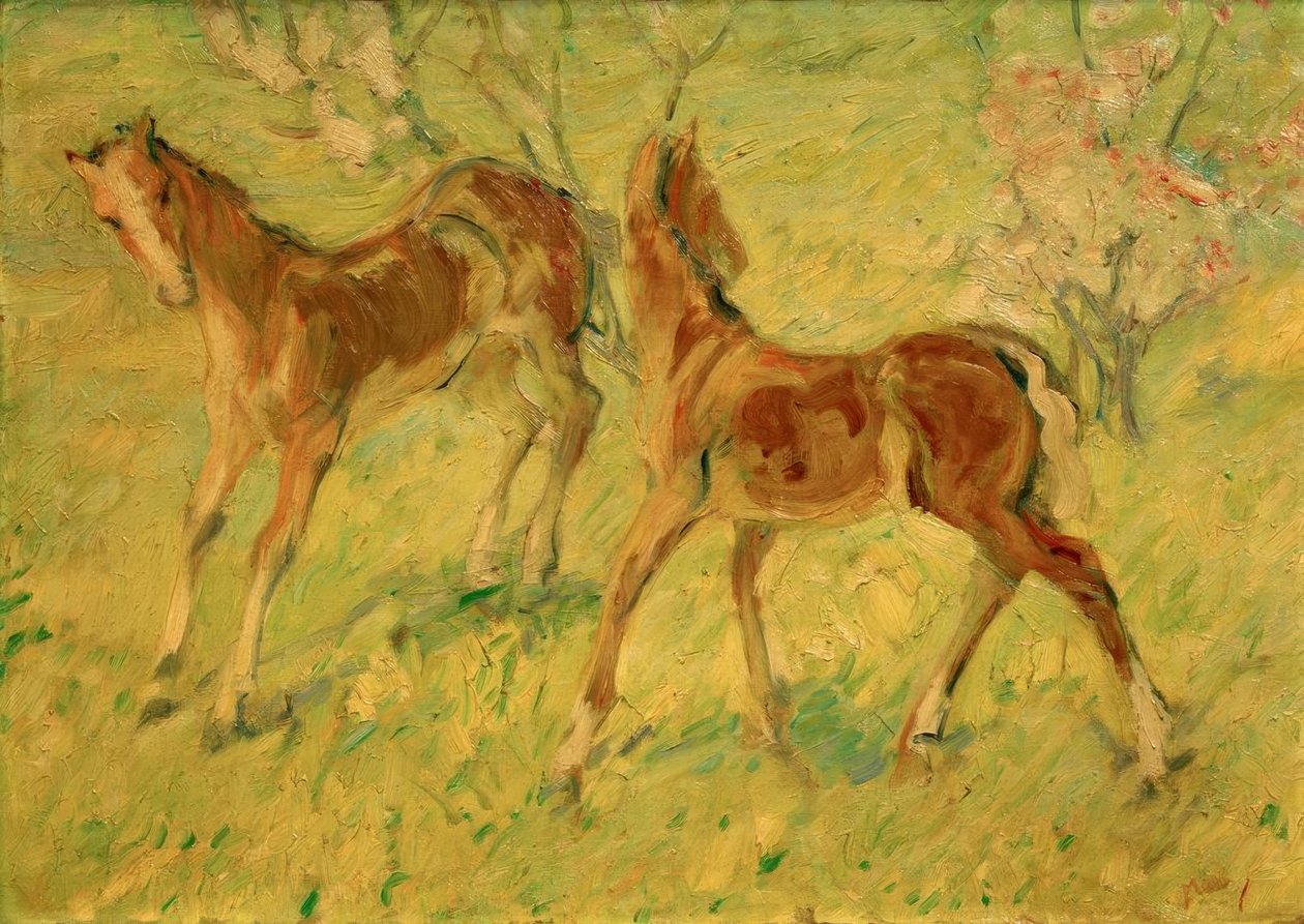 Veulen in de wei (Springende veulens) door Franz Marc