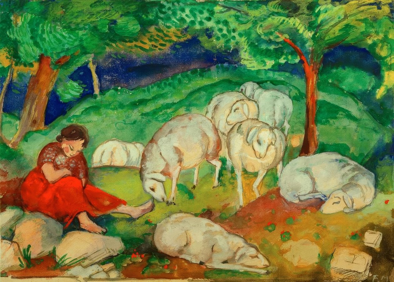 Herderin met Schapen door Franz Marc
