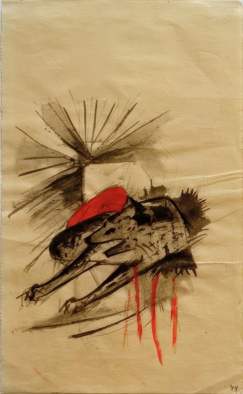 Liggende hyena (liggende wolf) door Franz Marc