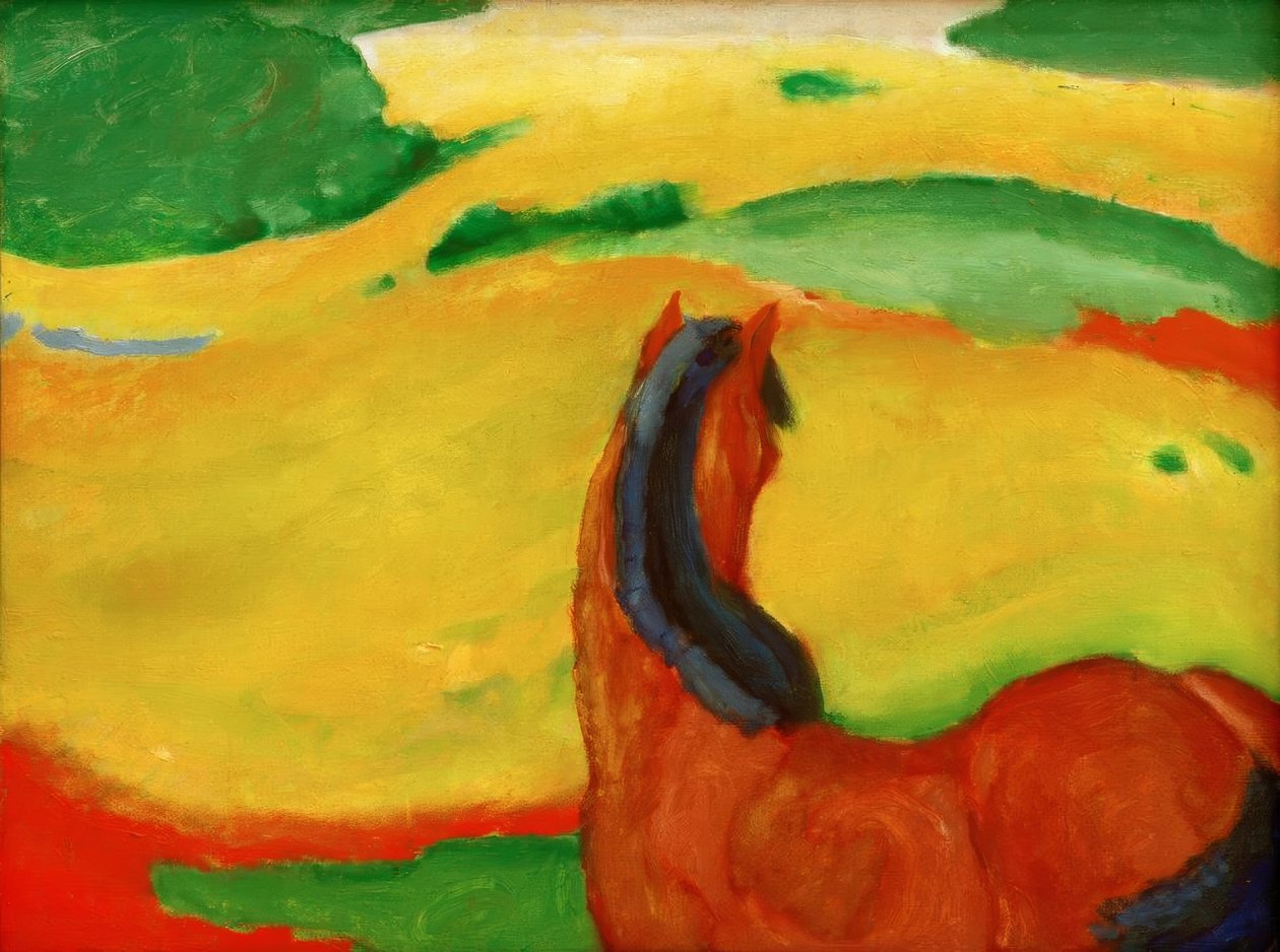 Paard in het landschap door Franz Marc