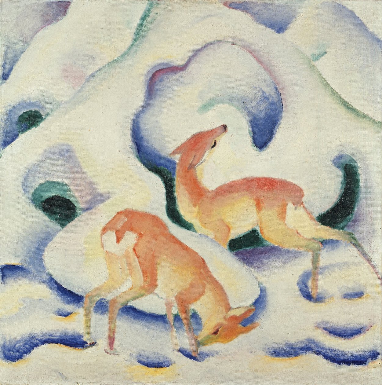 Herten in de sneeuw II door Franz Marc