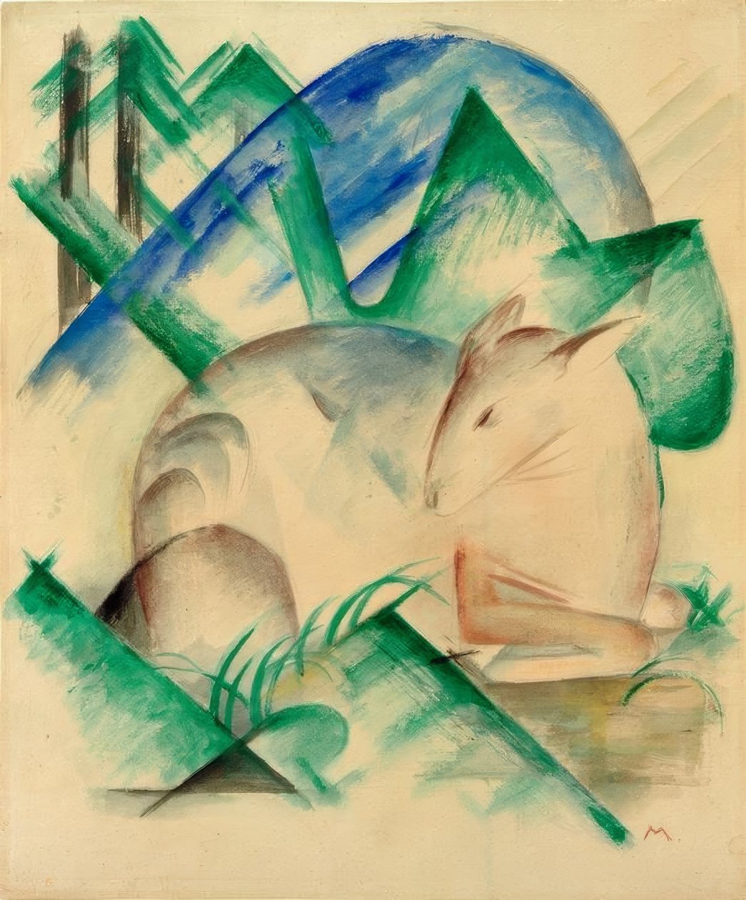 Rood hert (slapend hert) door Franz Marc
