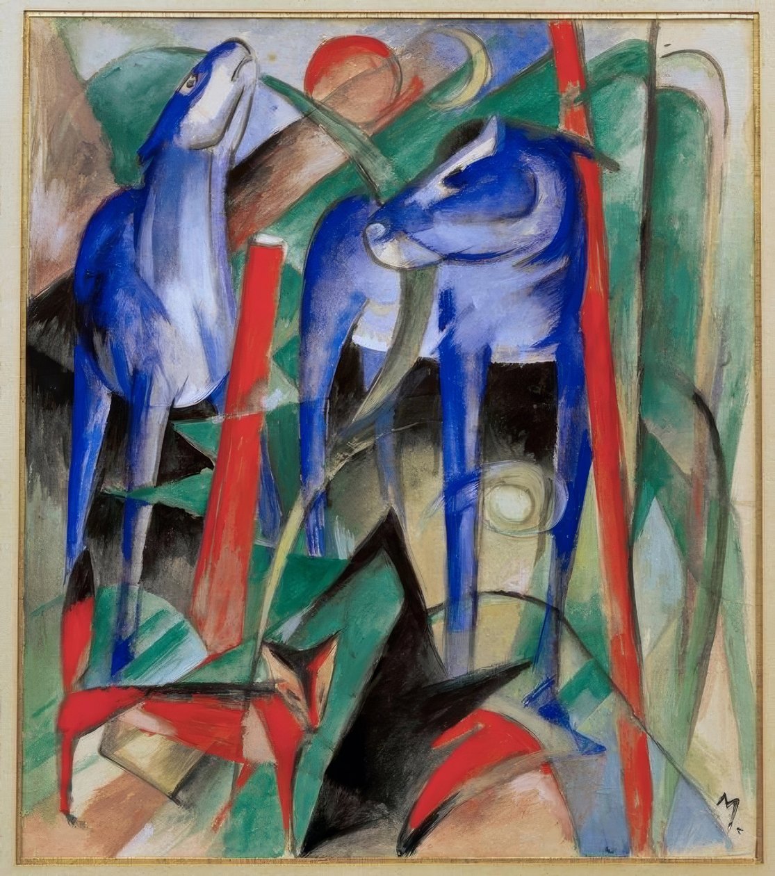 Schepping van de paarden (Drie fabeldieren) door Franz Marc