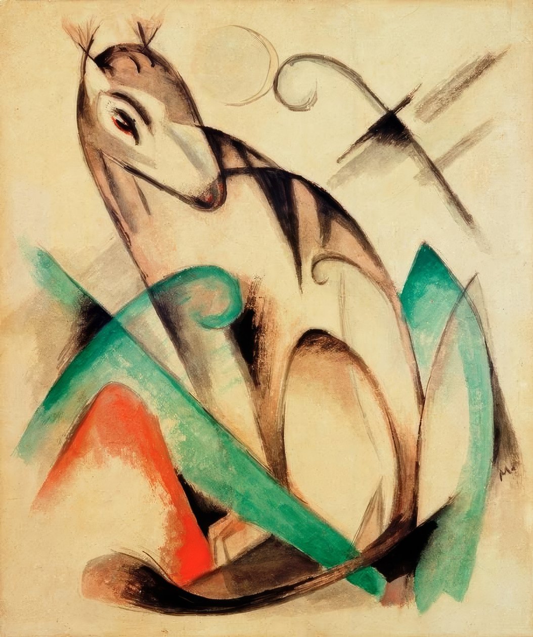Zittend fabeldier door Franz Marc