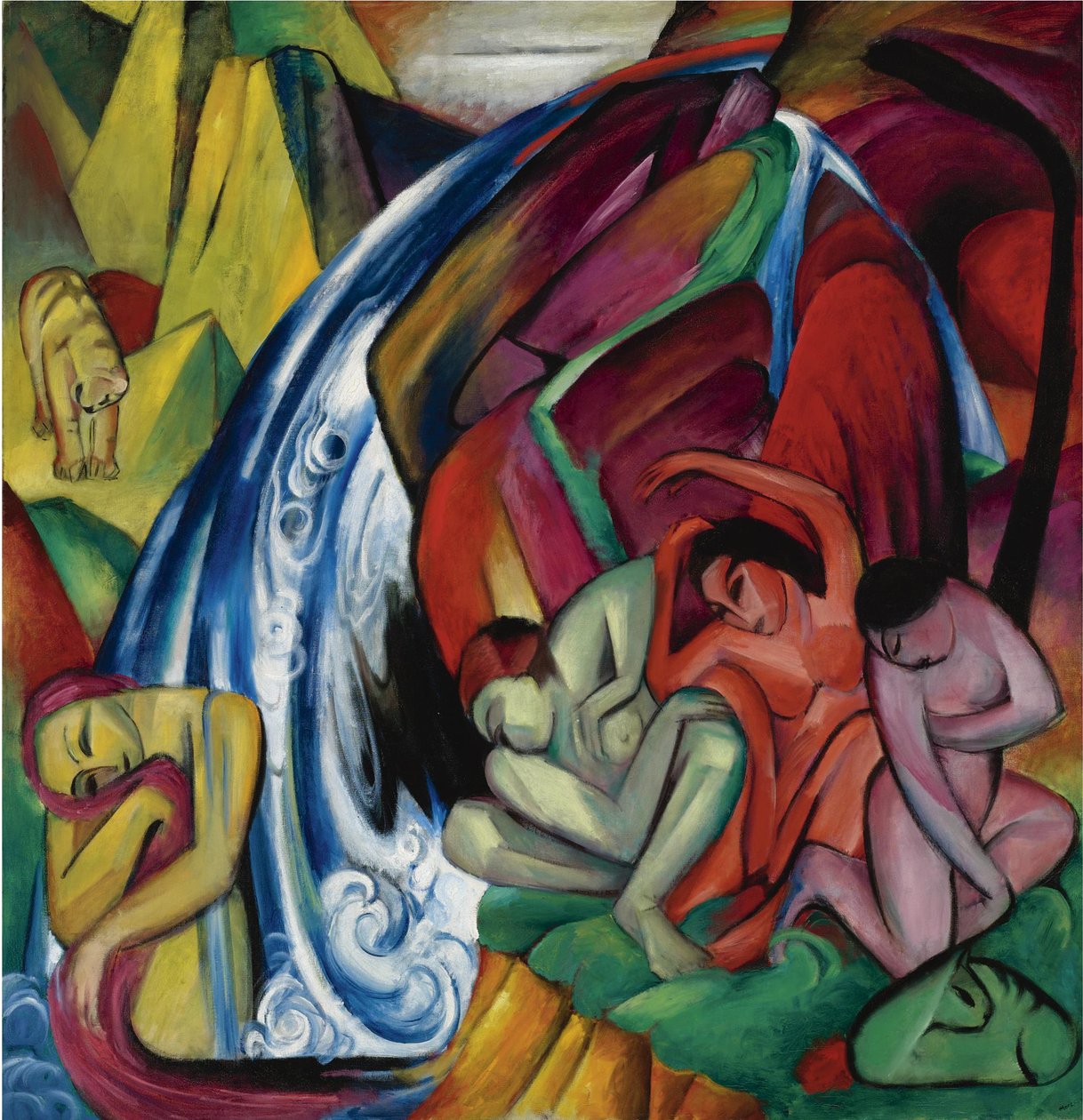 De waterval Vrouwen onder een waterval, 1912 door Franz Marc