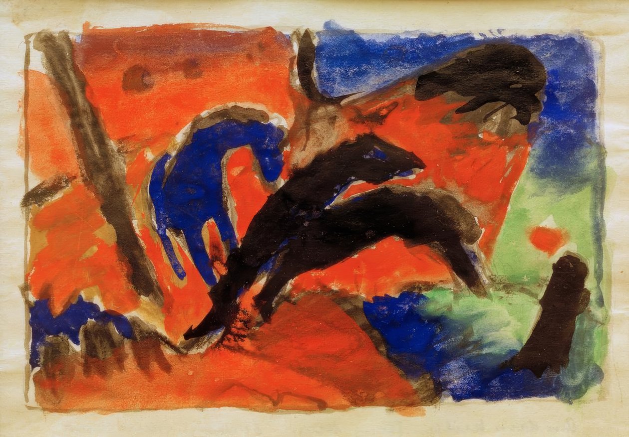 Twee paarden (Springende paarden) door Franz Marc