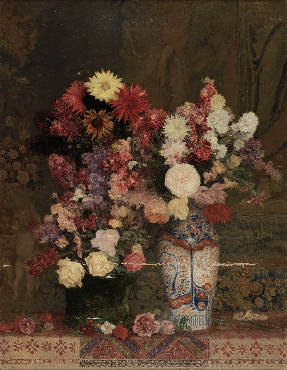 Herfstbloemen met vaas door Franz Rumpler