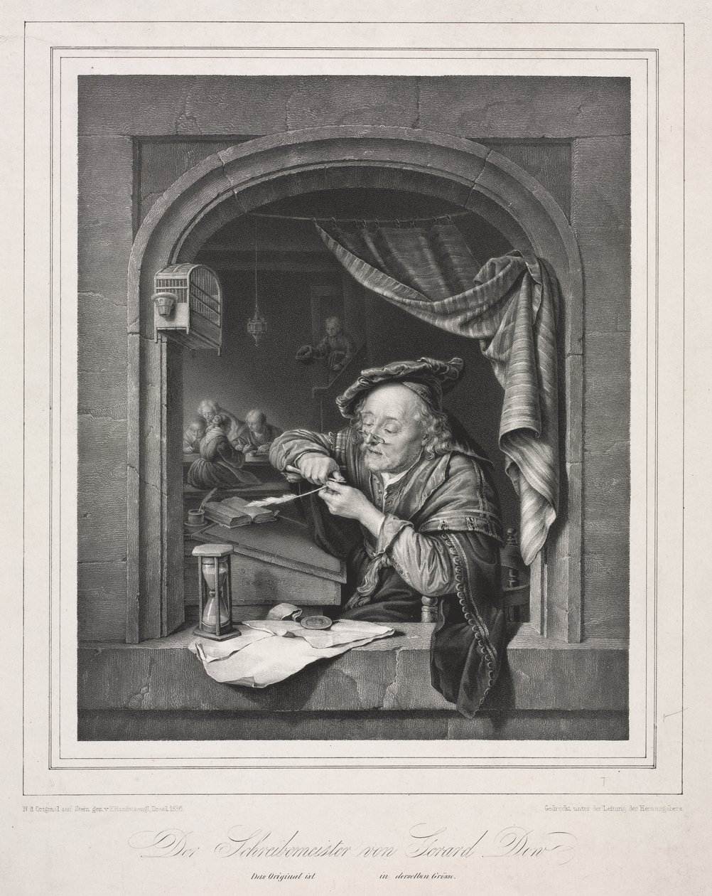 De schrijfmeester van de oude schoolmeester door Franz Seraph Hanfstaengl