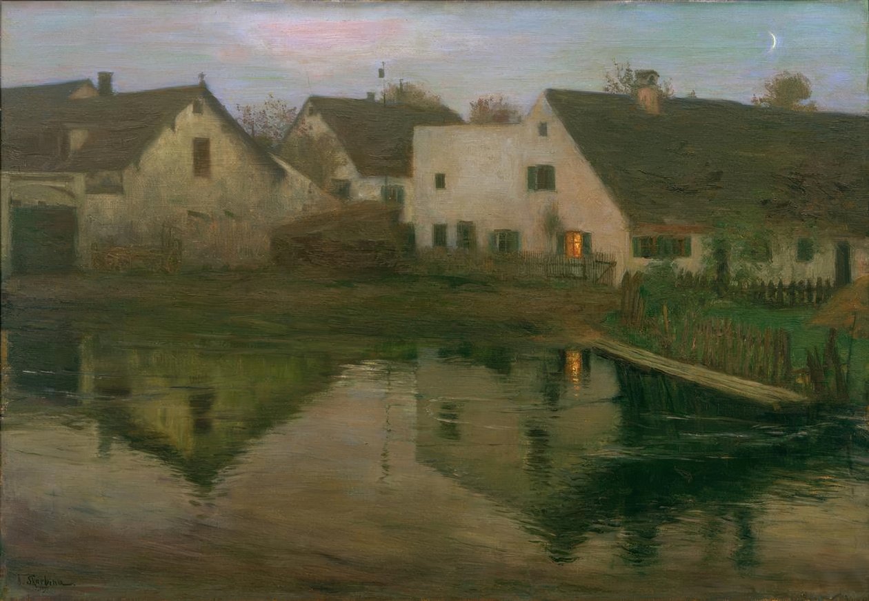 Avond in het dorp door Franz Skarbina