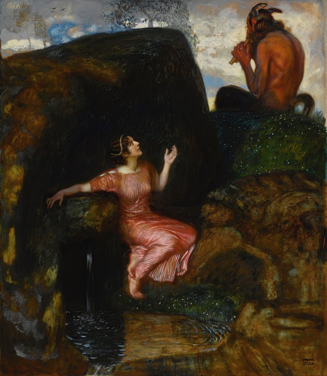 Bij de Bron Afluisterende Nimf door Franz Stuck Ritter von