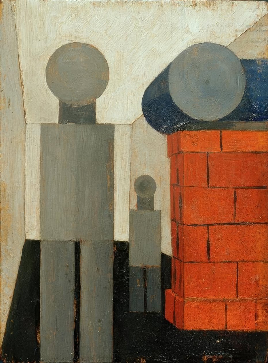 Twee Mensen in Perspectivische Constructie door Franz Wilhelm Seiwert