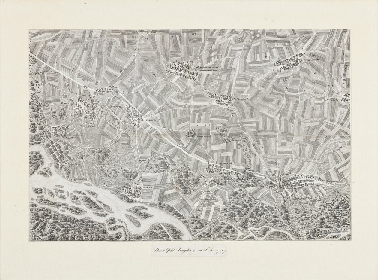 Perspectiefkaart van Marchfeld. Omgeving van Sachsengang door Franz Xaver Schweickhardt