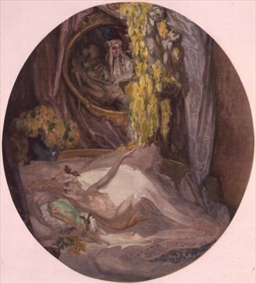 Vrouw op een Bed door Franz von Bayros (1866 1924)