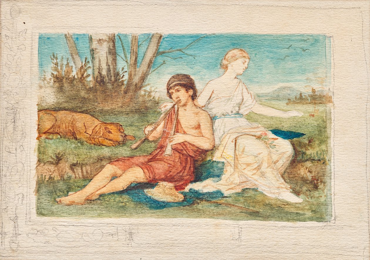 Jongen met dubbele fluit en muze door Franz von Matsch