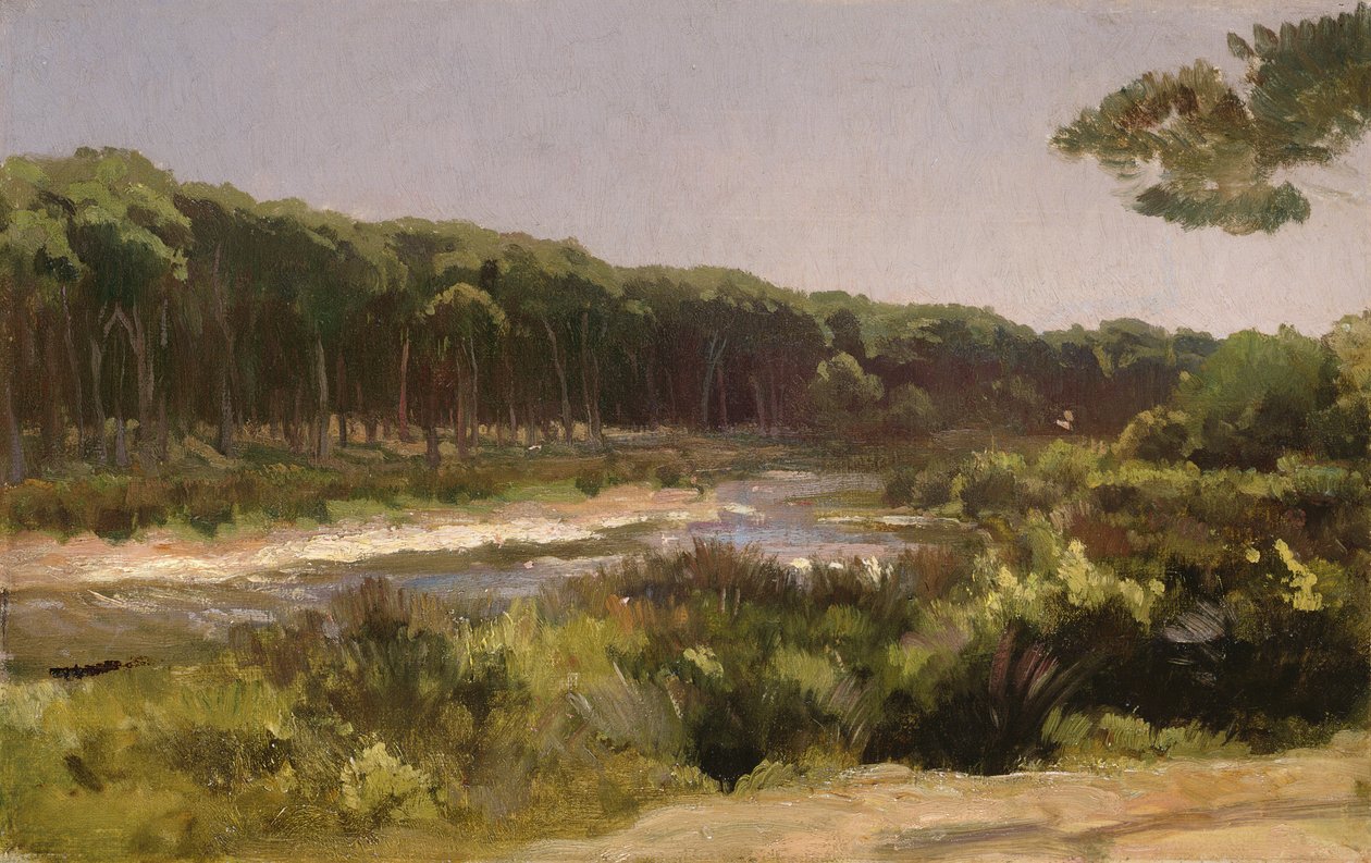 Toscaanse Landschap (de rivier Arno bij San Rossore) door Frederic Leighton