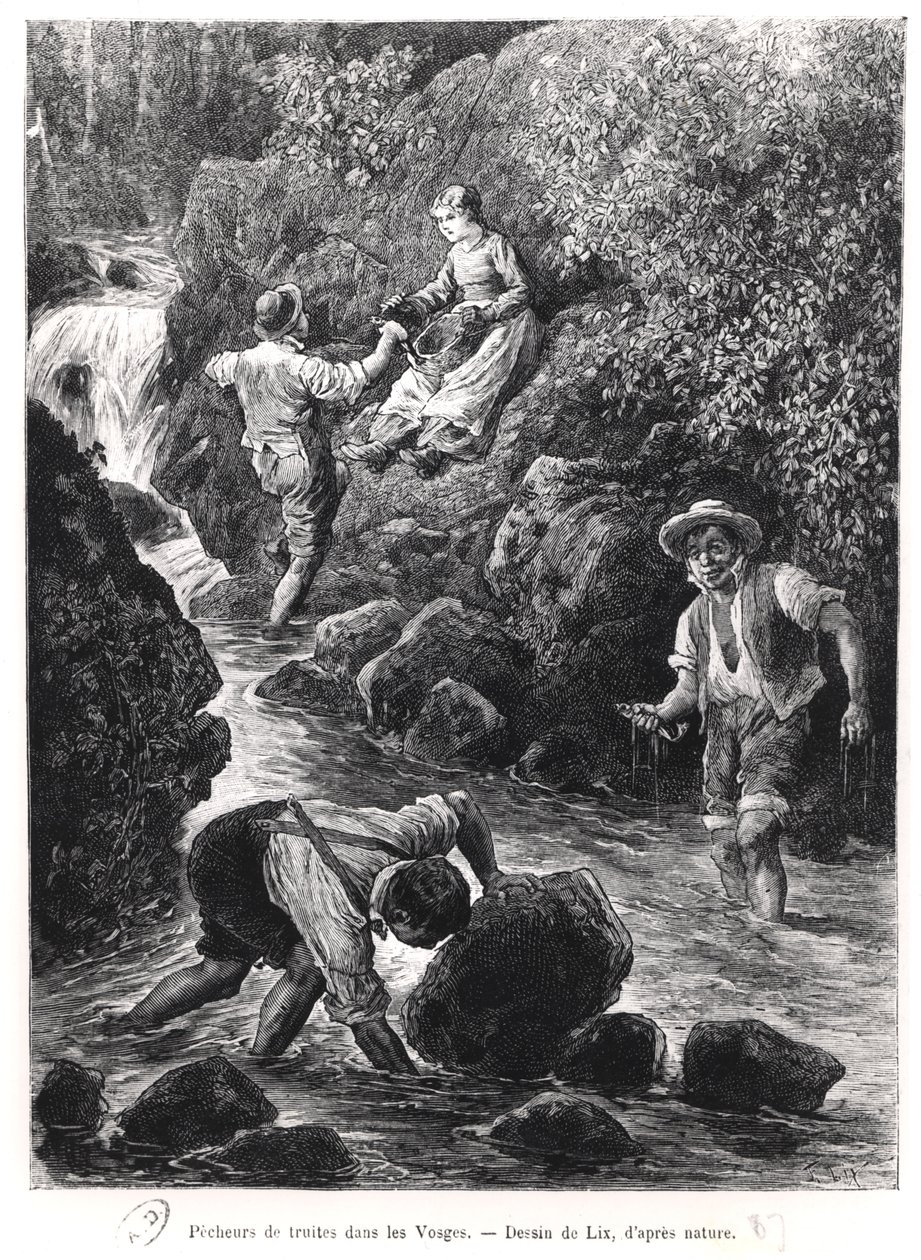 Vissen op Forel in de Vogezen, 1887 door Frederic Theodore Lix