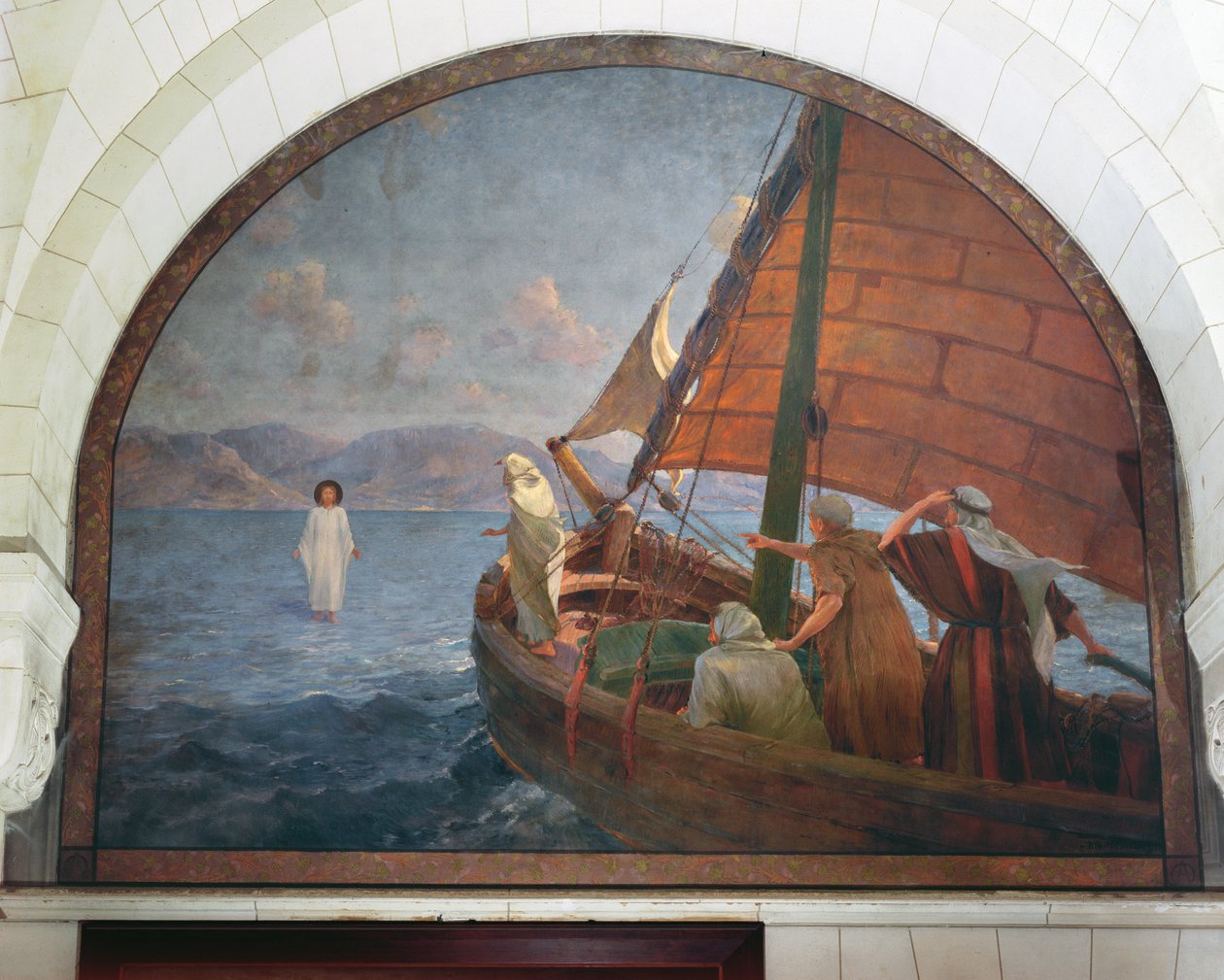 Christus loopt op water door Frederic Montenard