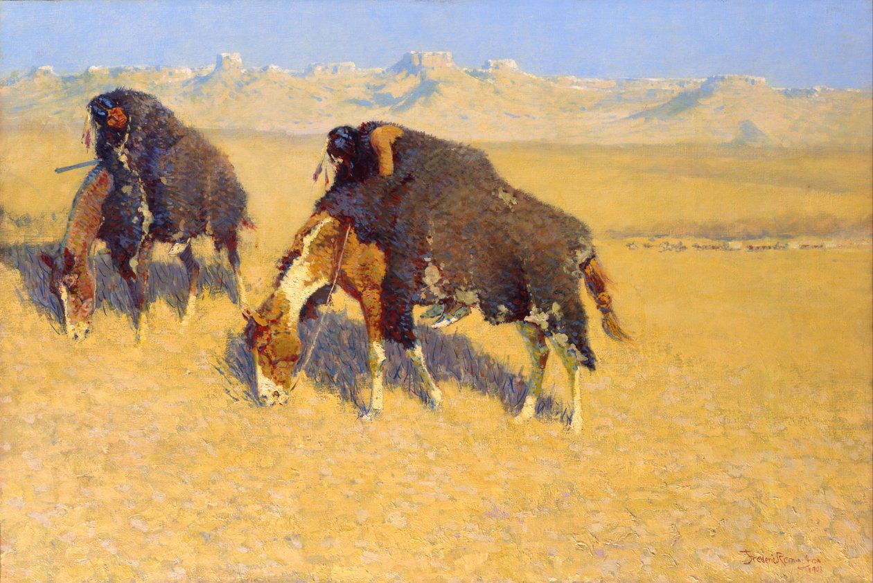 Indianen die buffels nabootsen door Frederic Remington